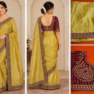Mustard Gold Silk Saree with Maroon Border