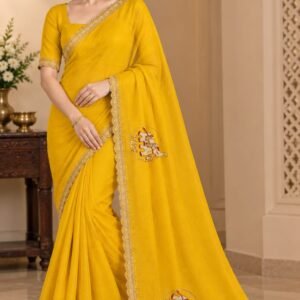 Yellow Designer Saree with Embroidered Border